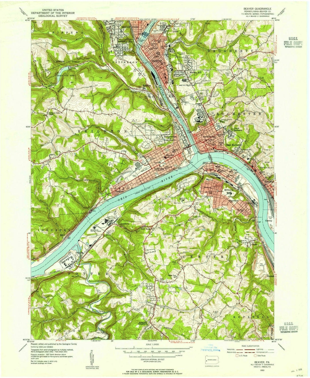1953 Beaver, PA - Pennsylvania - USGS Topographic Map