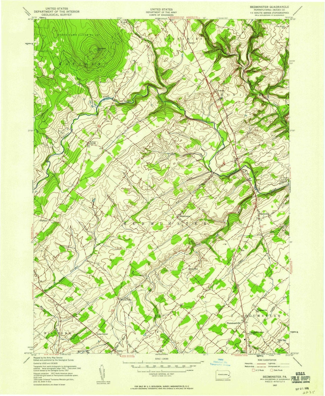 1957 Bedminster, PA - Pennsylvania - USGS Topographic Map