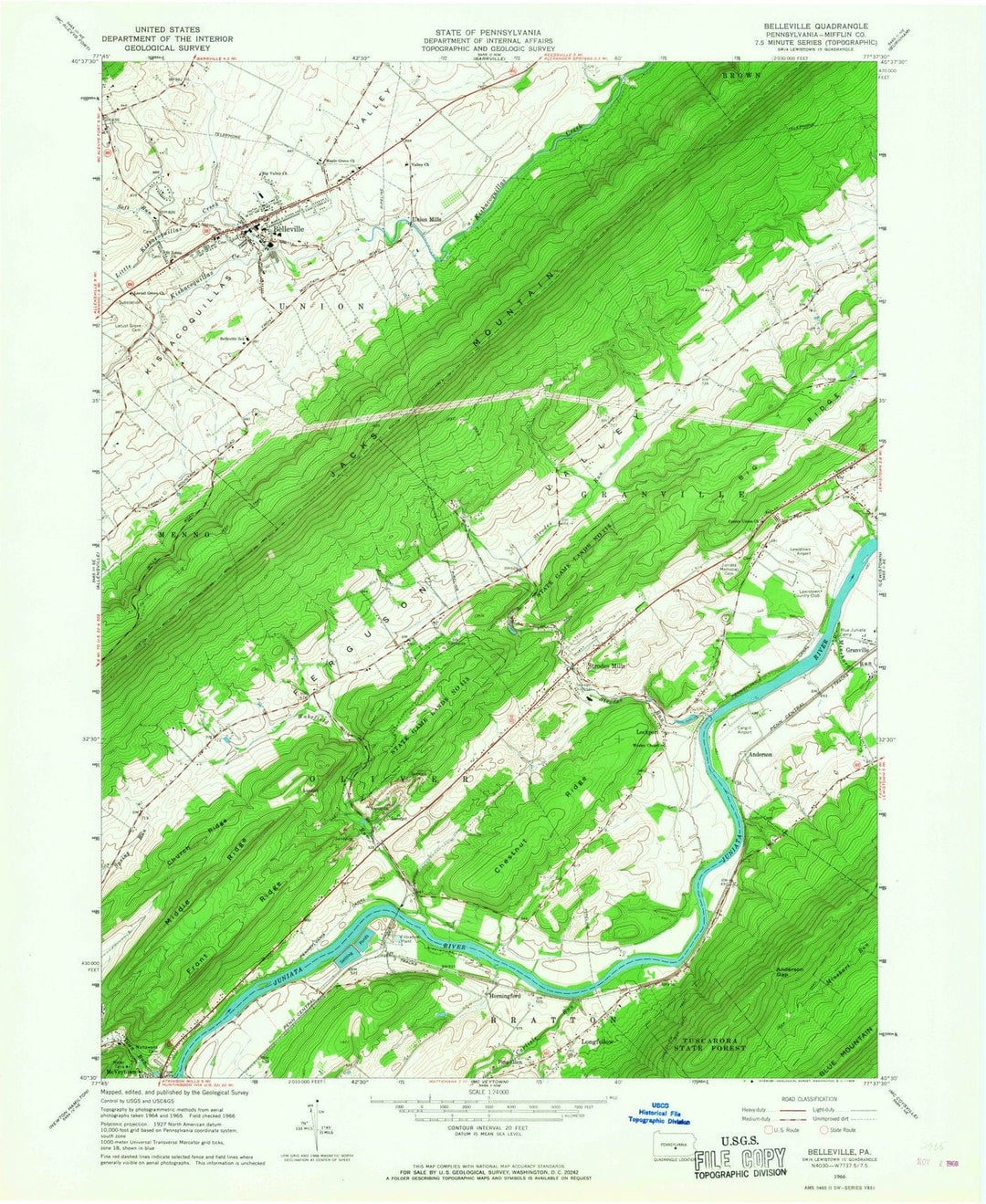 1966 Belleville, PA - Pennsylvania - USGS Topographic Map