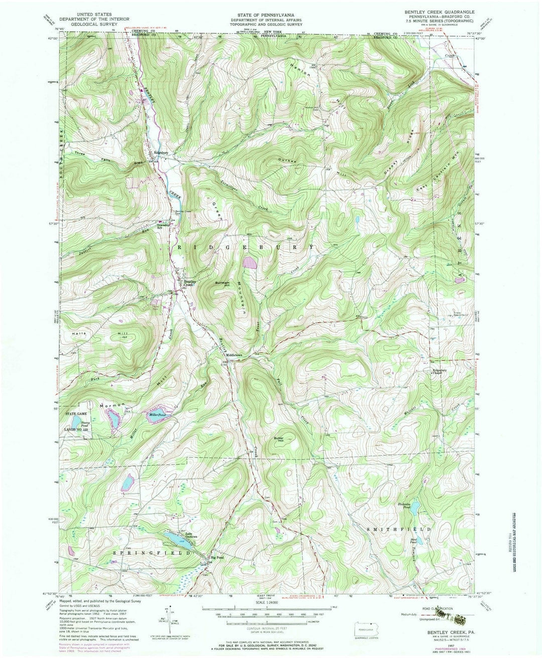 1957 Bentley Creek, PA - Pennsylvania - USGS Topographic Map
