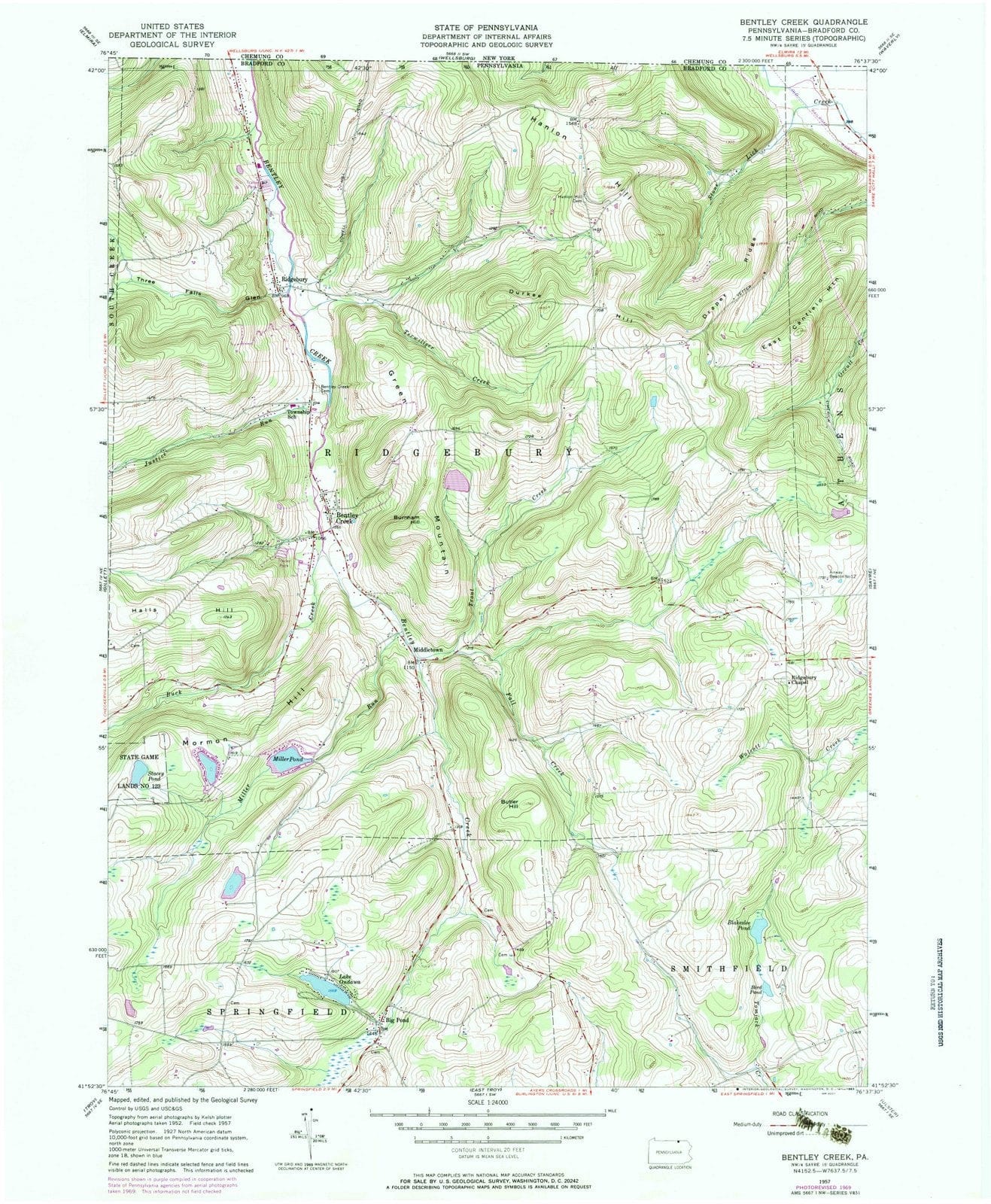 1957 Bentley Creek, PA - Pennsylvania - USGS Topographic Map