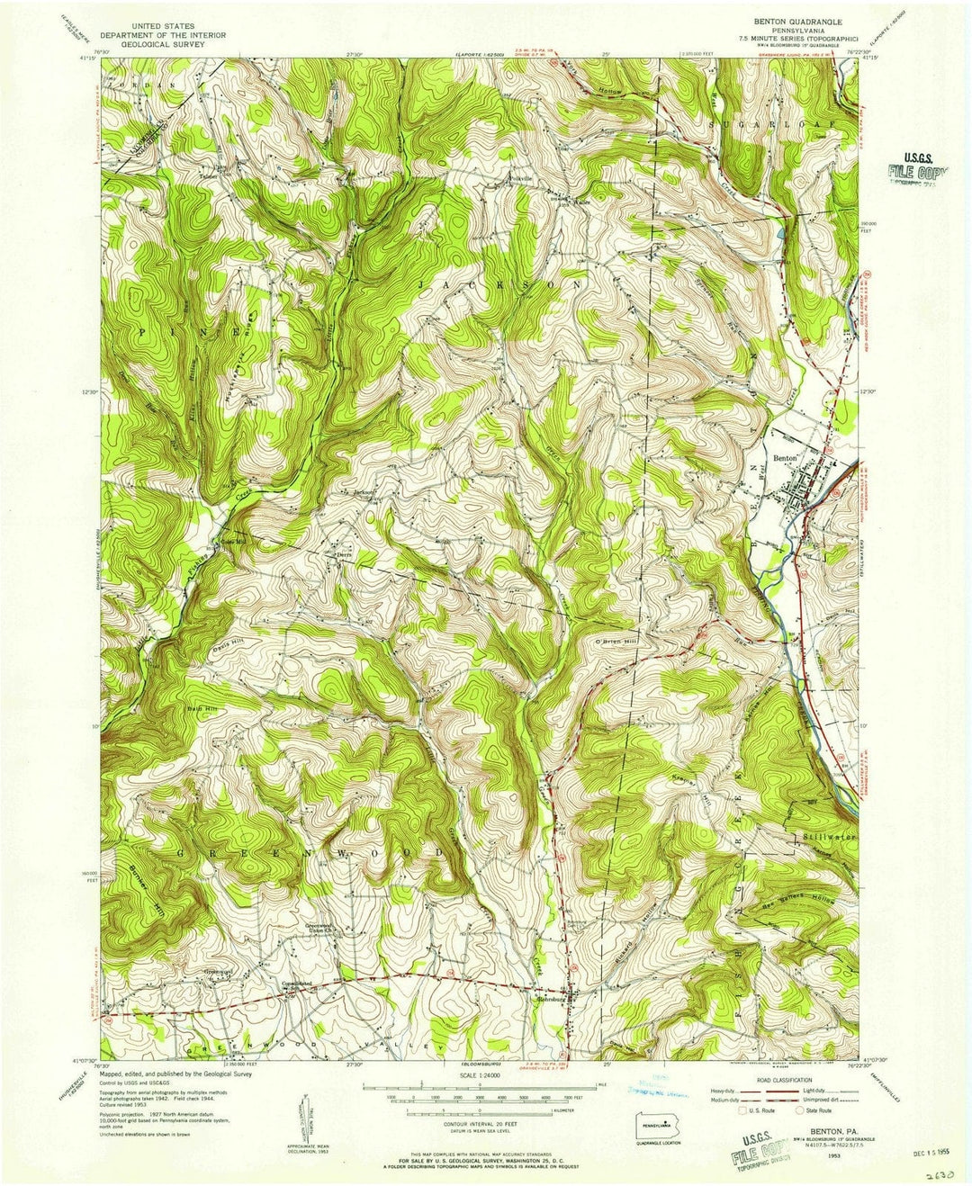 1953 Benton, PA - Pennsylvania - USGS Topographic Map