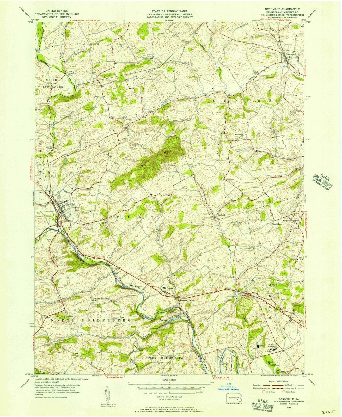 1955 Bernville, PA - Pennsylvania - USGS Topographic Map