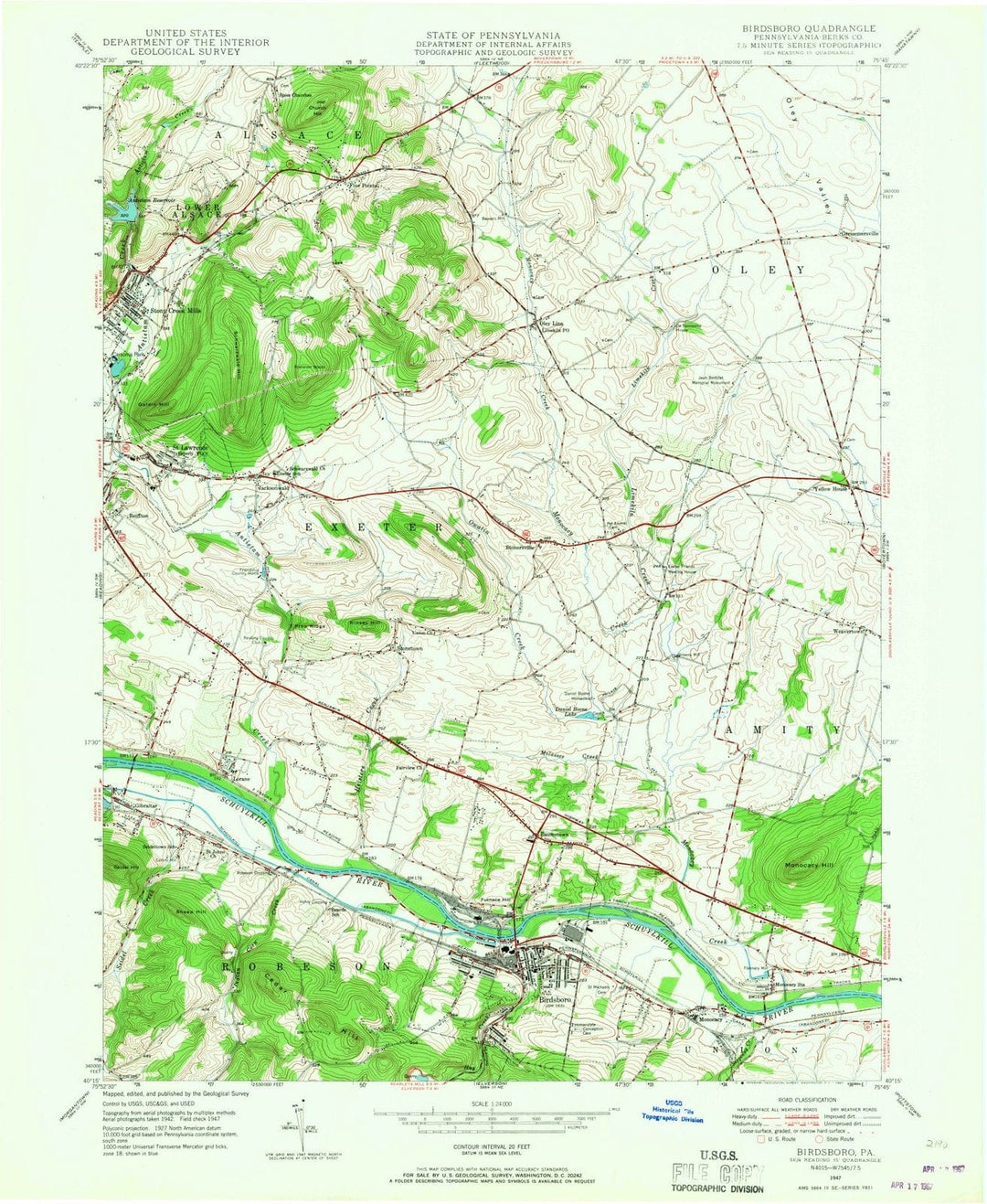 1947 Birdsboro, PA - Pennsylvania - USGS Topographic Map