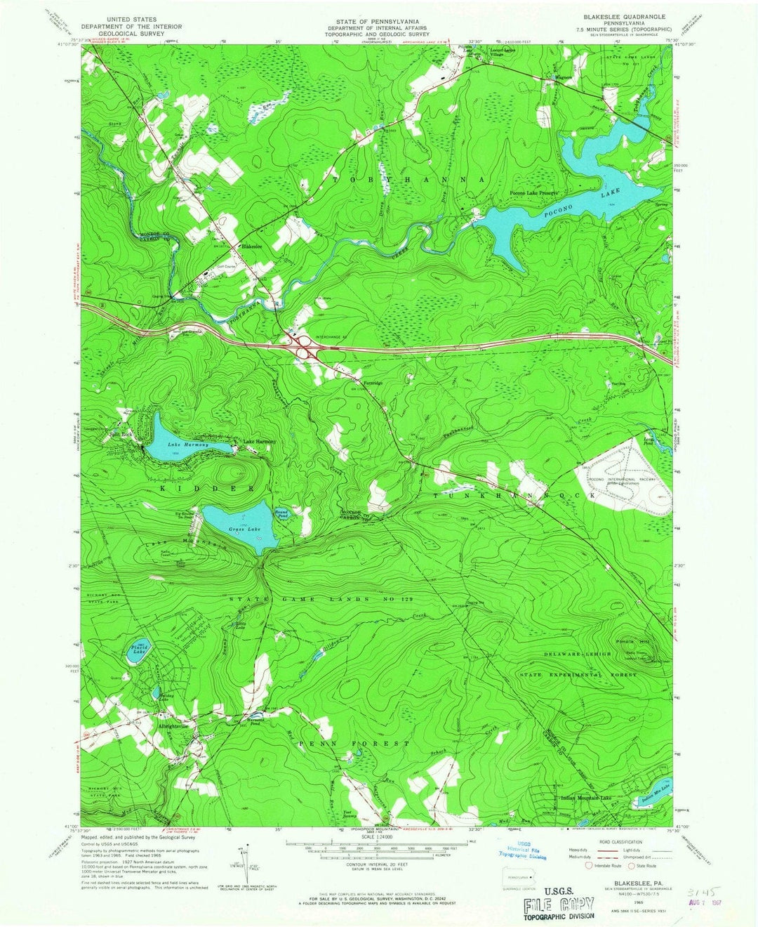 1965 Blakeslee, PA - Pennsylvania - USGS Topographic Map
