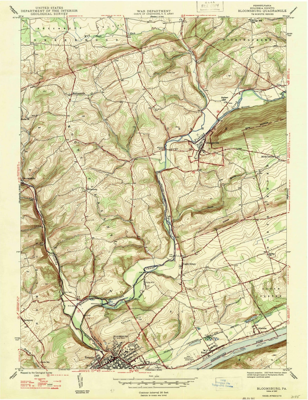 1947 Bloomsburg, PA - Pennsylvania - USGS Topographic Map