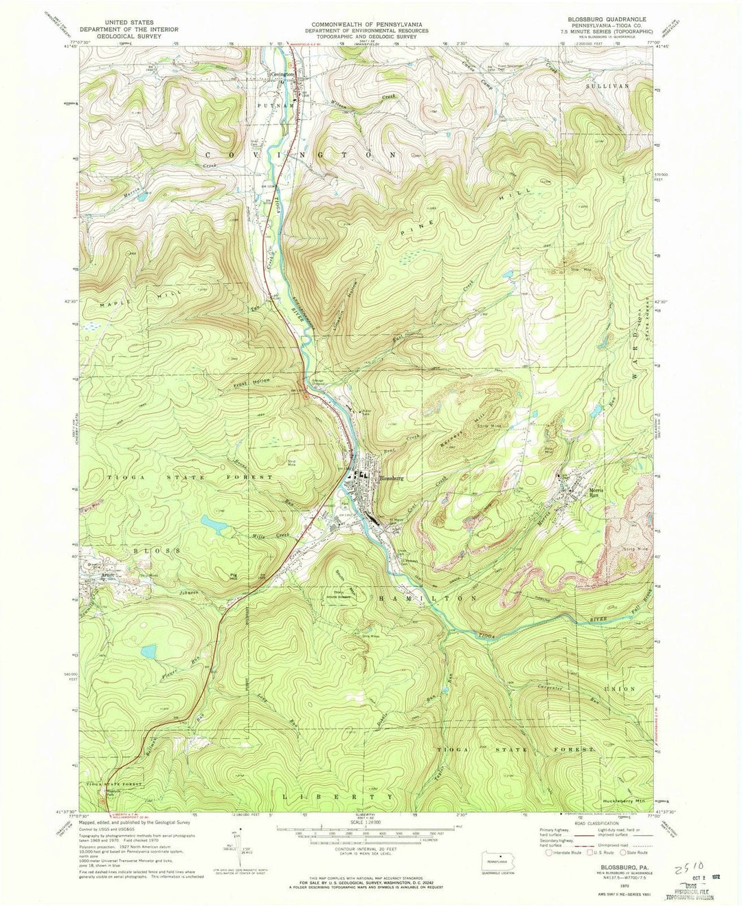 1970 Blossburg, PA - Pennsylvania - USGS Topographic Map