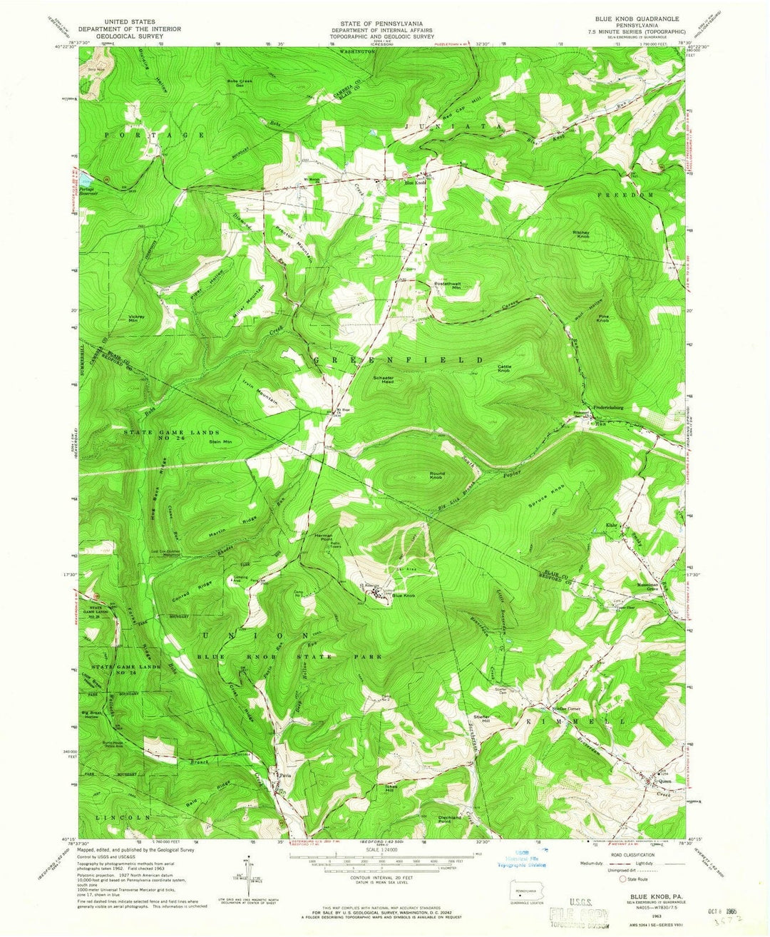 1963 Blue Knob, PA - Pennsylvania - USGS Topographic Map