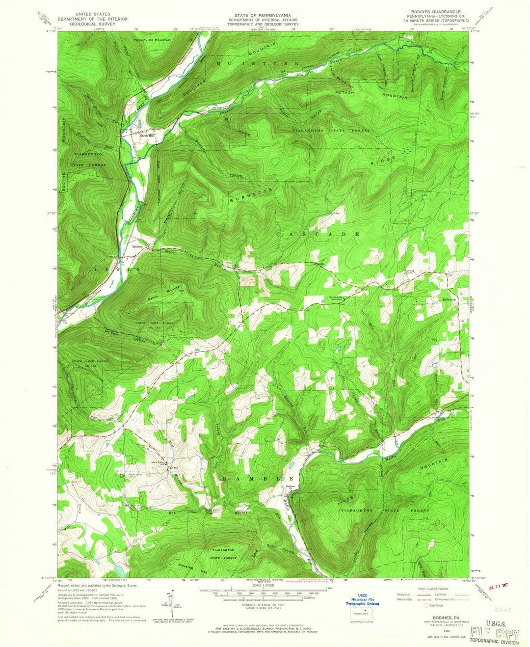 1965 Bodines, PA - Pennsylvania - USGS Topographic Map