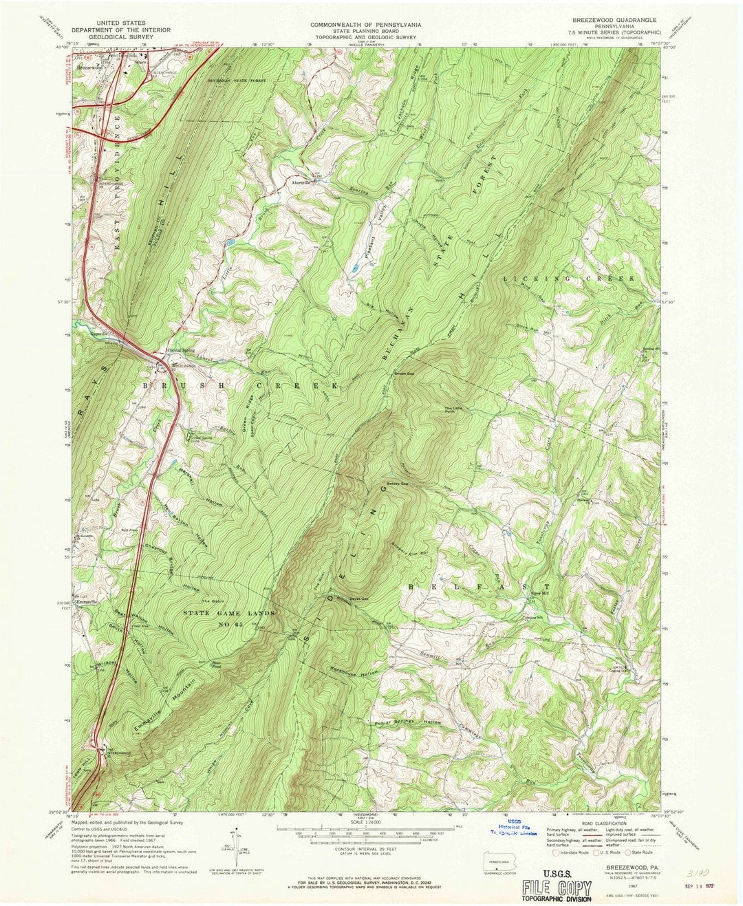 1967 Breezewood, PA - Pennsylvania - USGS Topographic Map