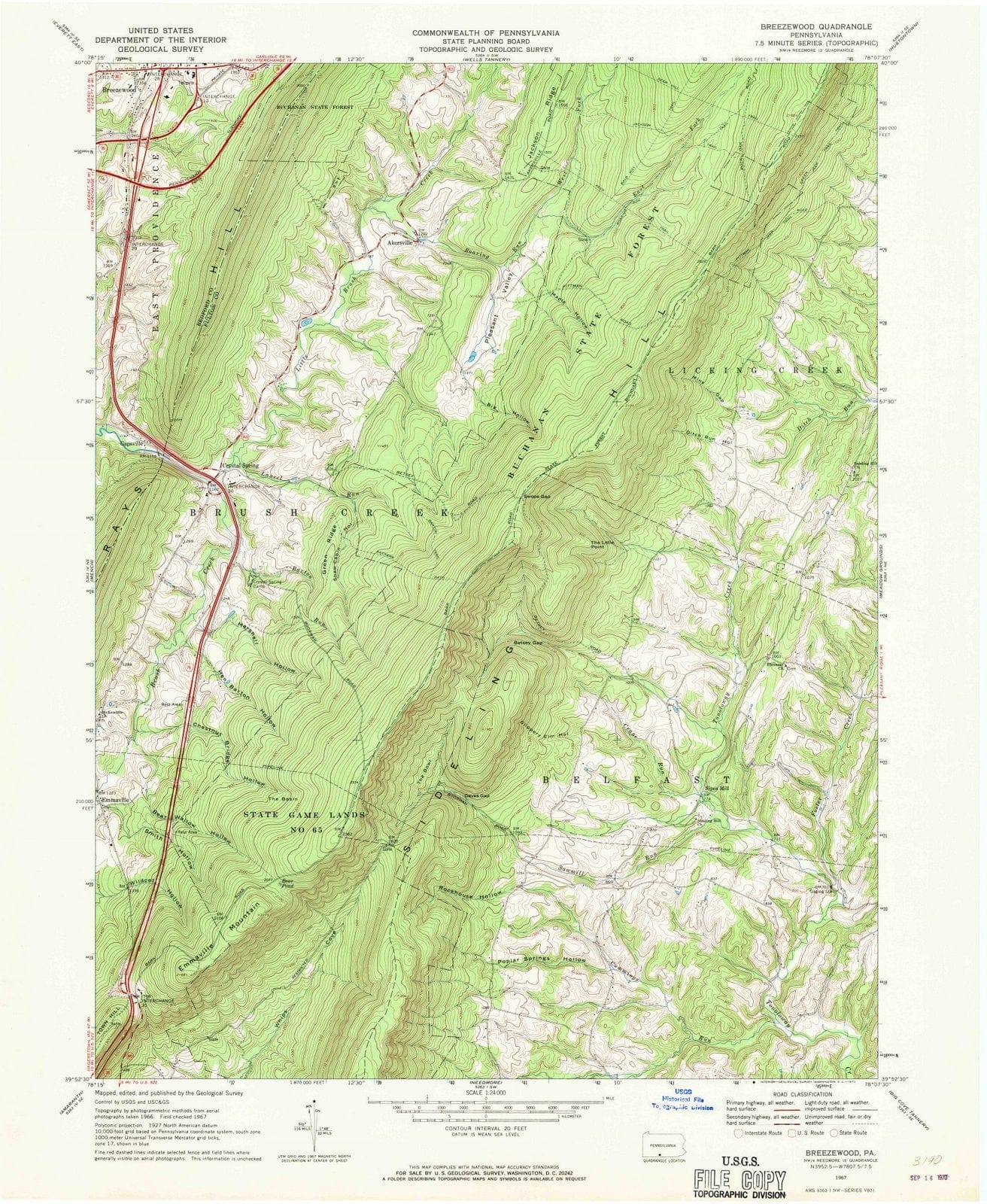 1967 Breezewood, PA - Pennsylvania - USGS Topographic Map