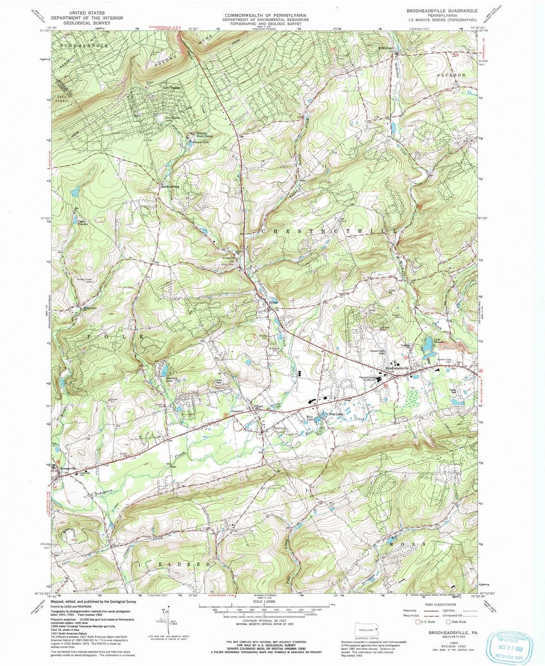 1960 Brodheadsville, PA - Pennsylvania - USGS Topographic Map