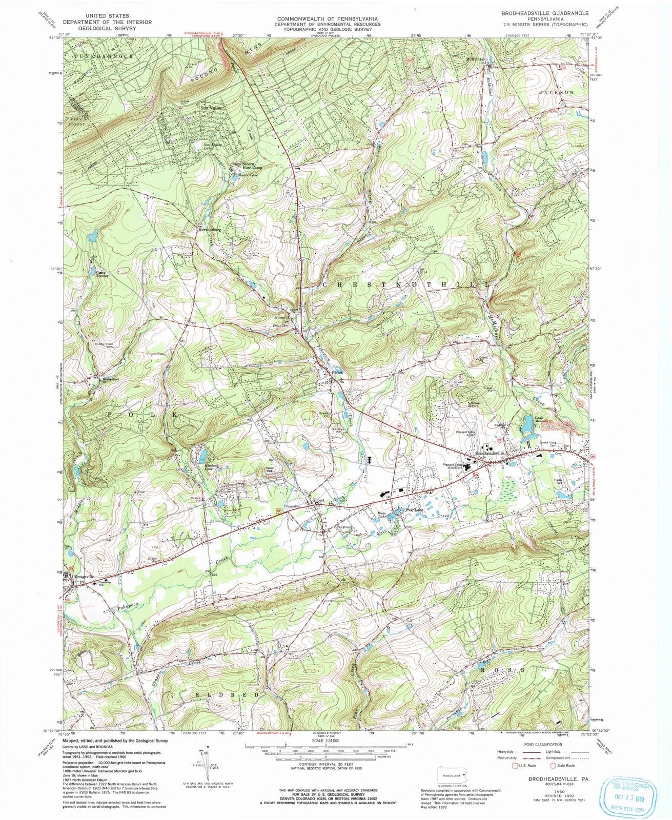 1960 Brodheadsville, PA - Pennsylvania - USGS Topographic Map