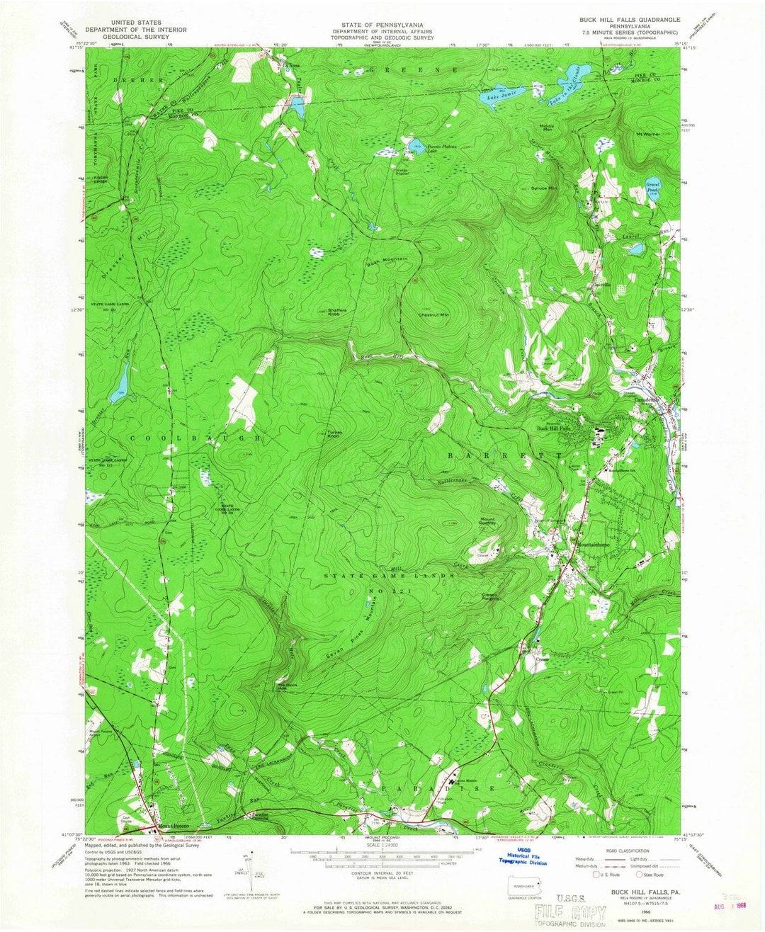 1966 Buck Hill Falls, PA - Pennsylvania - USGS Topographic Map