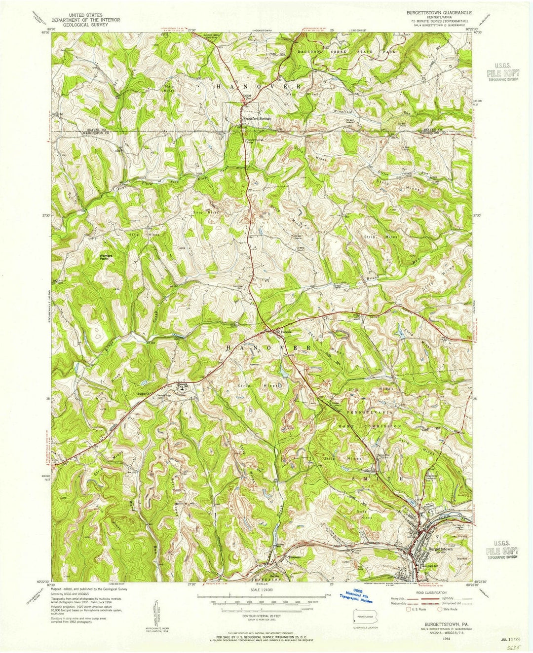 1954 Burgettstown, PA - Pennsylvania - USGS Topographic Map