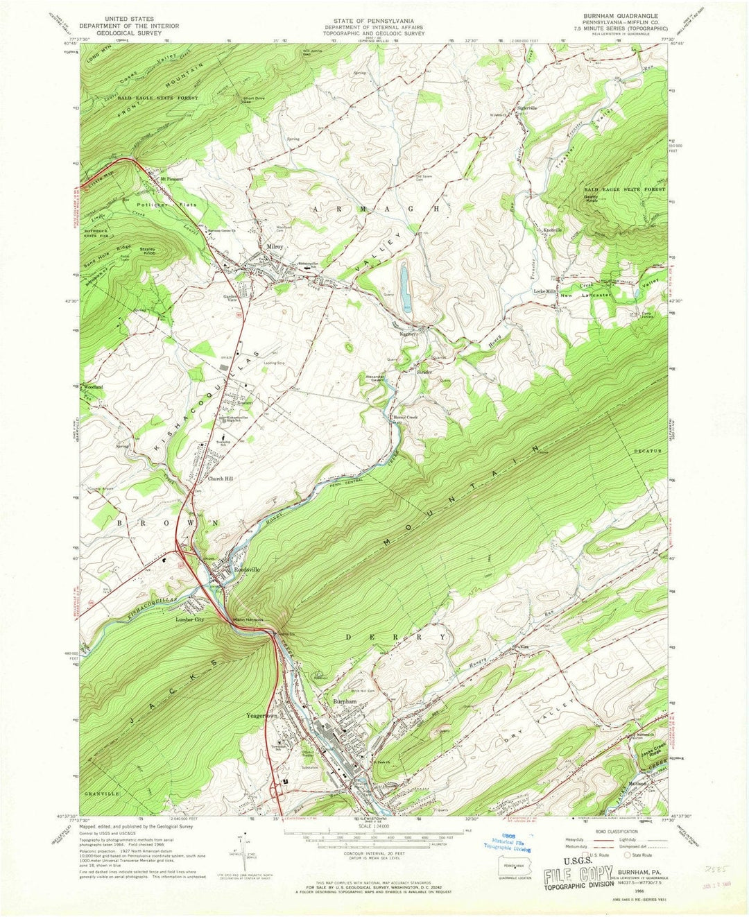 1966 Burnham, PA - Pennsylvania - USGS Topographic Map
