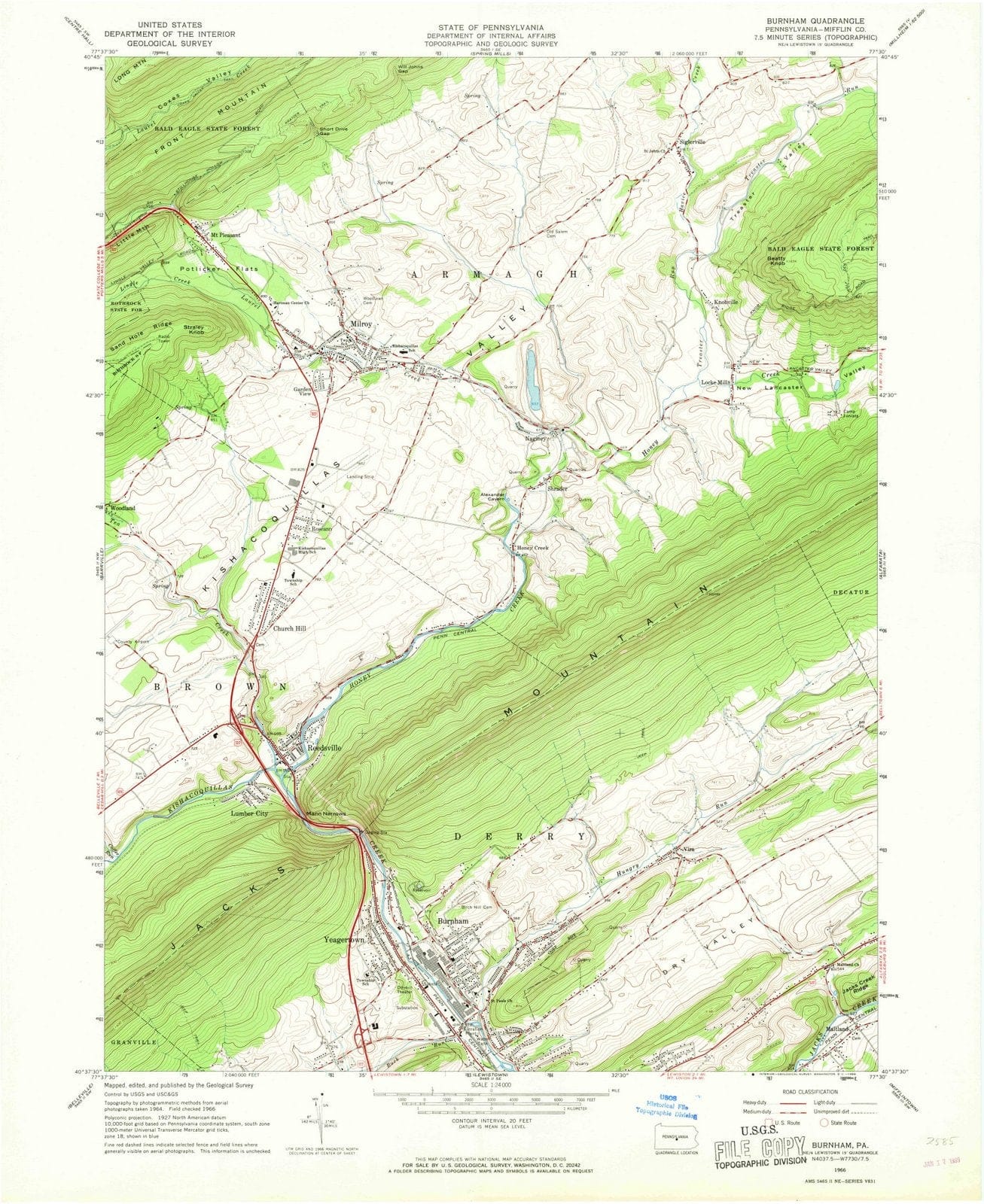 1966 Burnham, PA - Pennsylvania - USGS Topographic Map