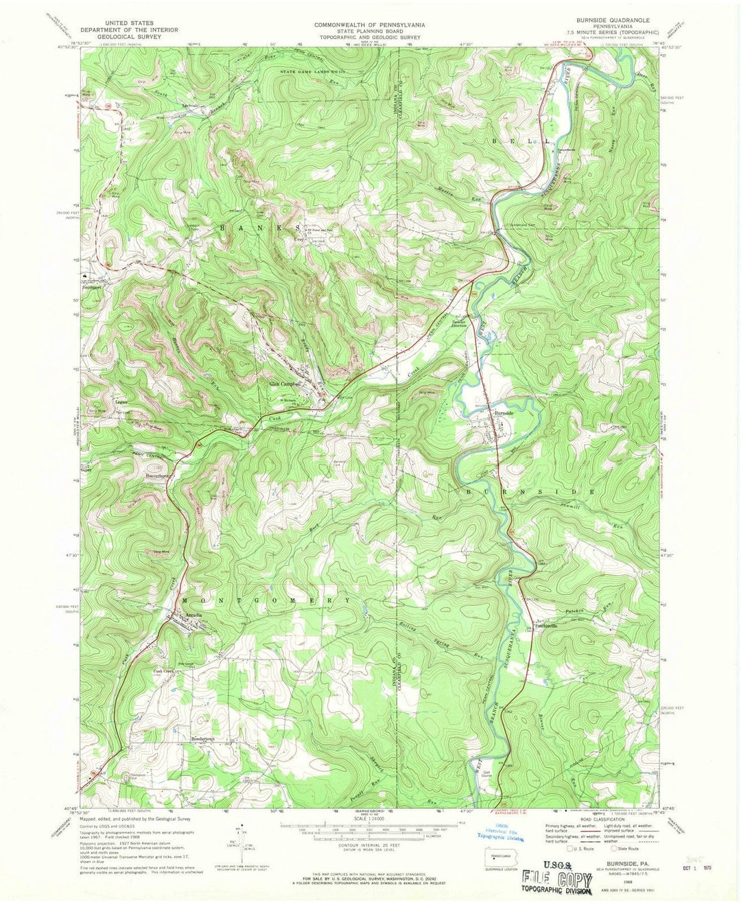 1968 Burnside, PA - Pennsylvania - USGS Topographic Map