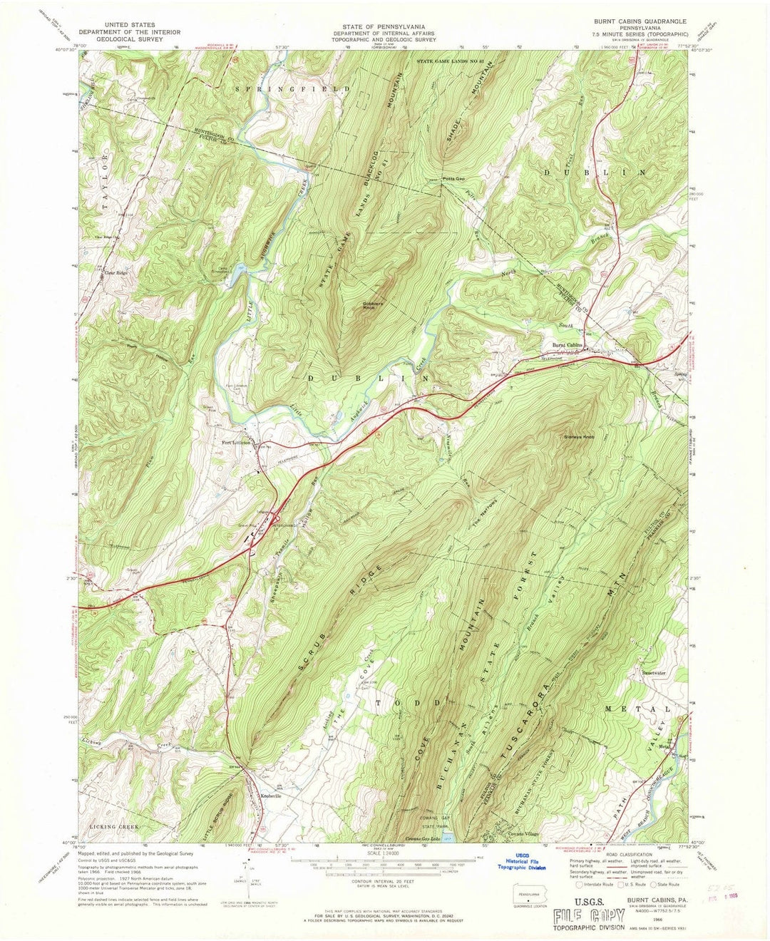 1966 Burnt Cabins, PA - Pennsylvania - USGS Topographic Map