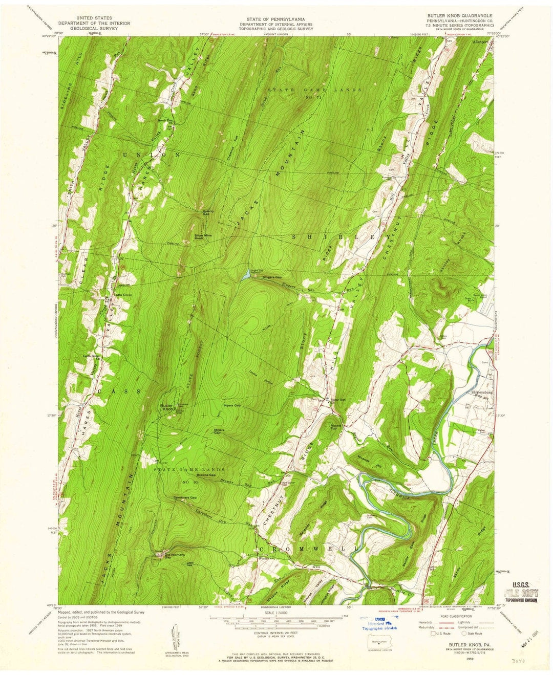 1959 Butler Knob, PA - Pennsylvania - USGS Topographic Map