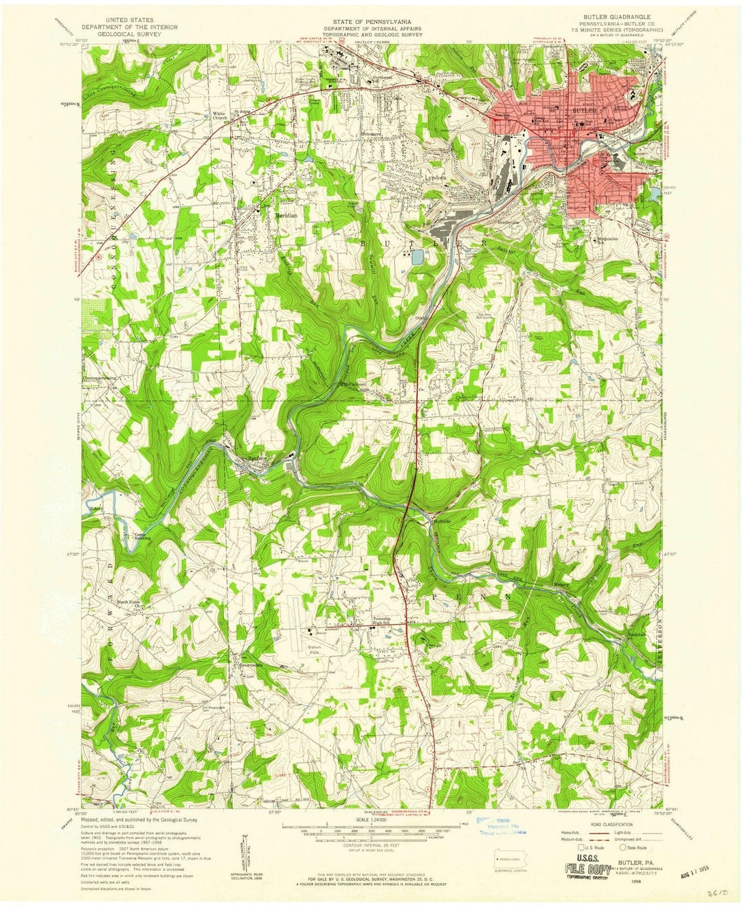 1958 Butler, PA - Pennsylvania - USGS Topographic Map