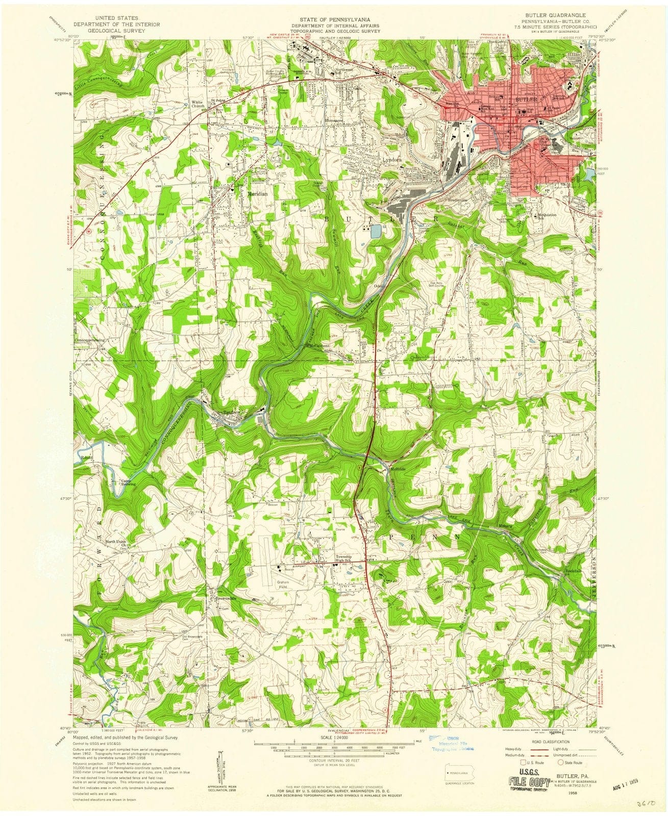 1958 Butler, PA - Pennsylvania - USGS Topographic Map