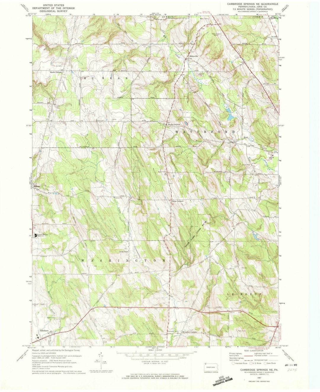 1967 Cambridge Springs, PA - Pennsylvania - USGS Topographic Map