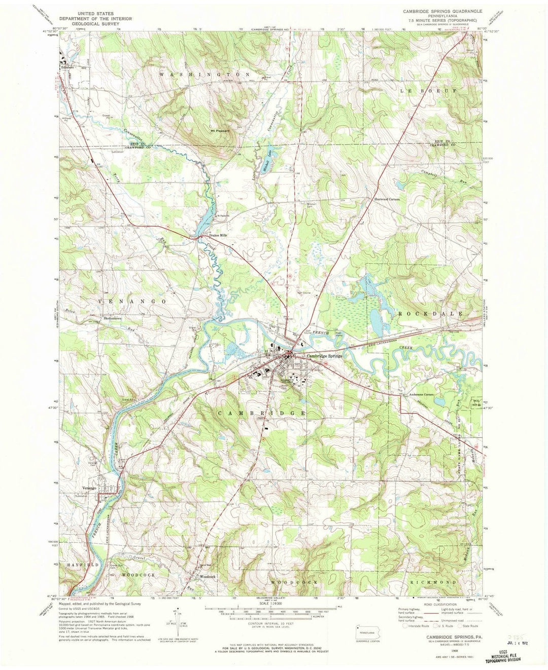 1968 Cambridge Springs, PA - Pennsylvania - USGS Topographic Map