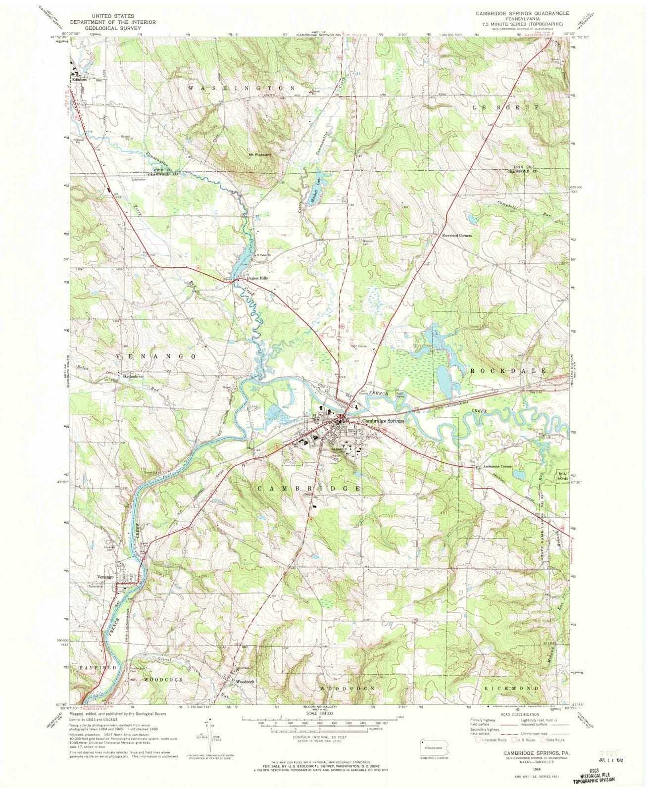 1968 Cambridge Springs, PA - Pennsylvania - USGS Topographic Map