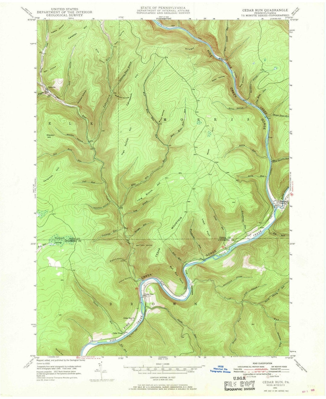 1946 Cedar Run, PA - Pennsylvania - USGS Topographic Map