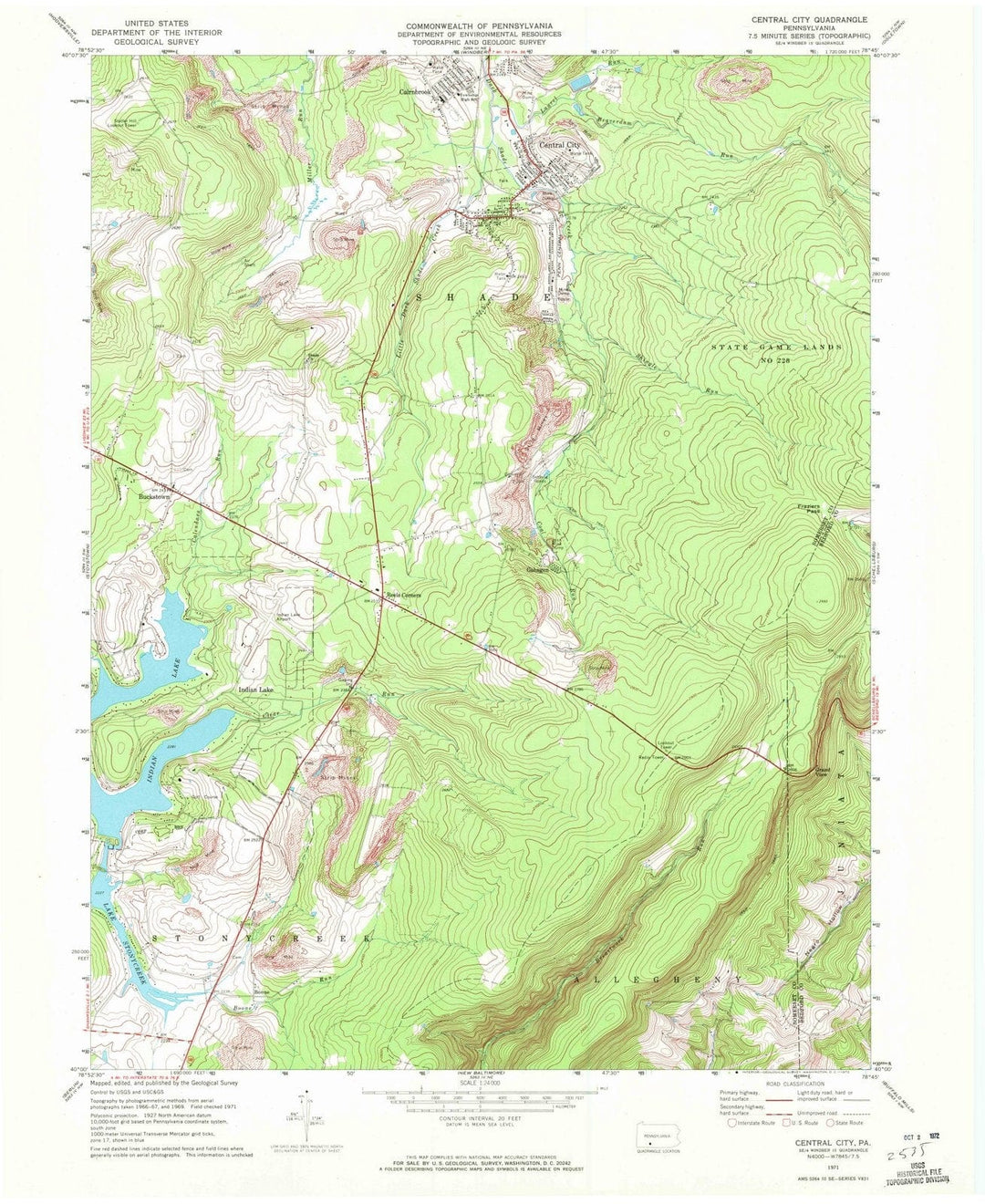 1971 Central City, PA - Pennsylvania - USGS Topographic Map