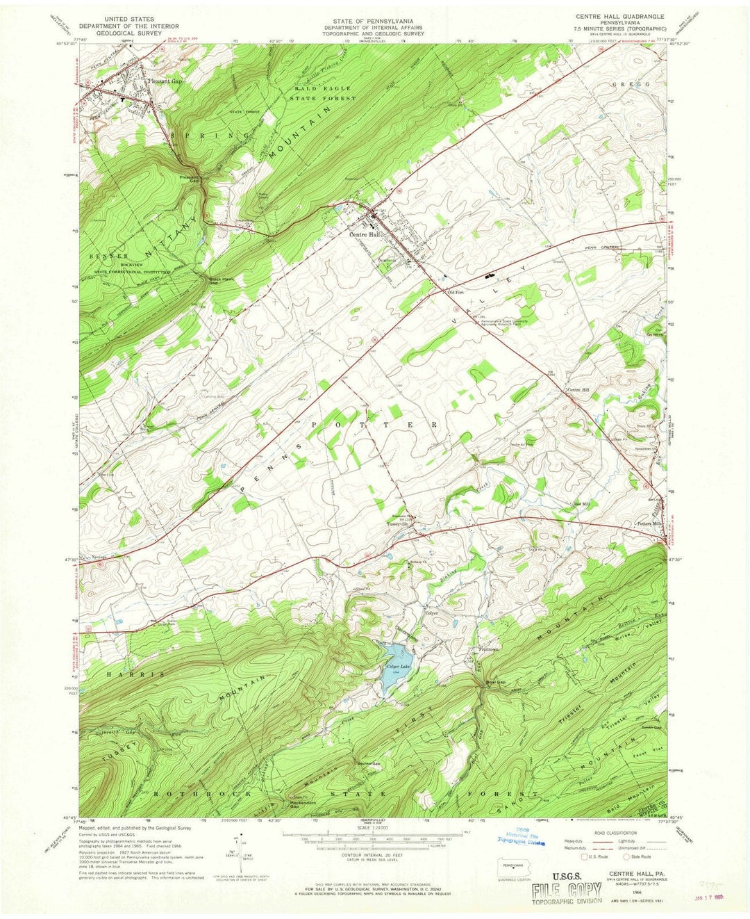 1966 Centre Hall, PA - Pennsylvania - USGS Topographic Map