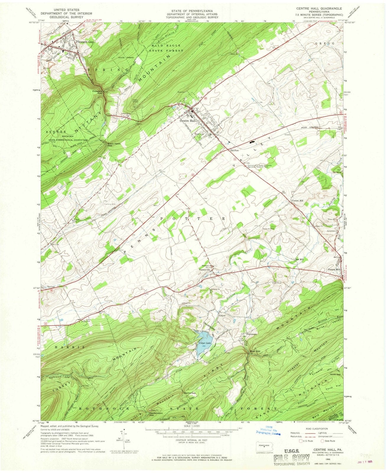 1966 Centre Hall, PA - Pennsylvania - USGS Topographic Map
