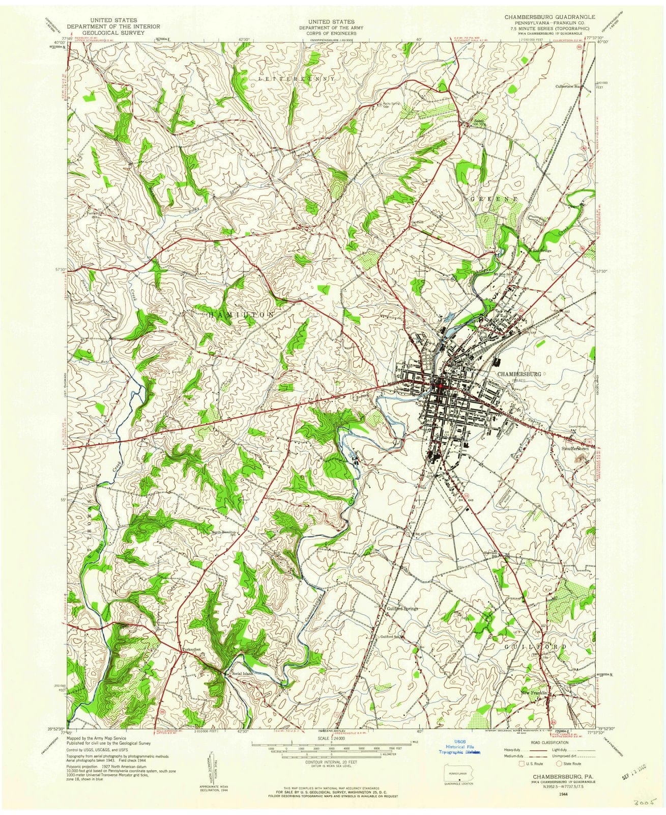 1944 Chambersburg, PA - Pennsylvania - USGS Topographic Map