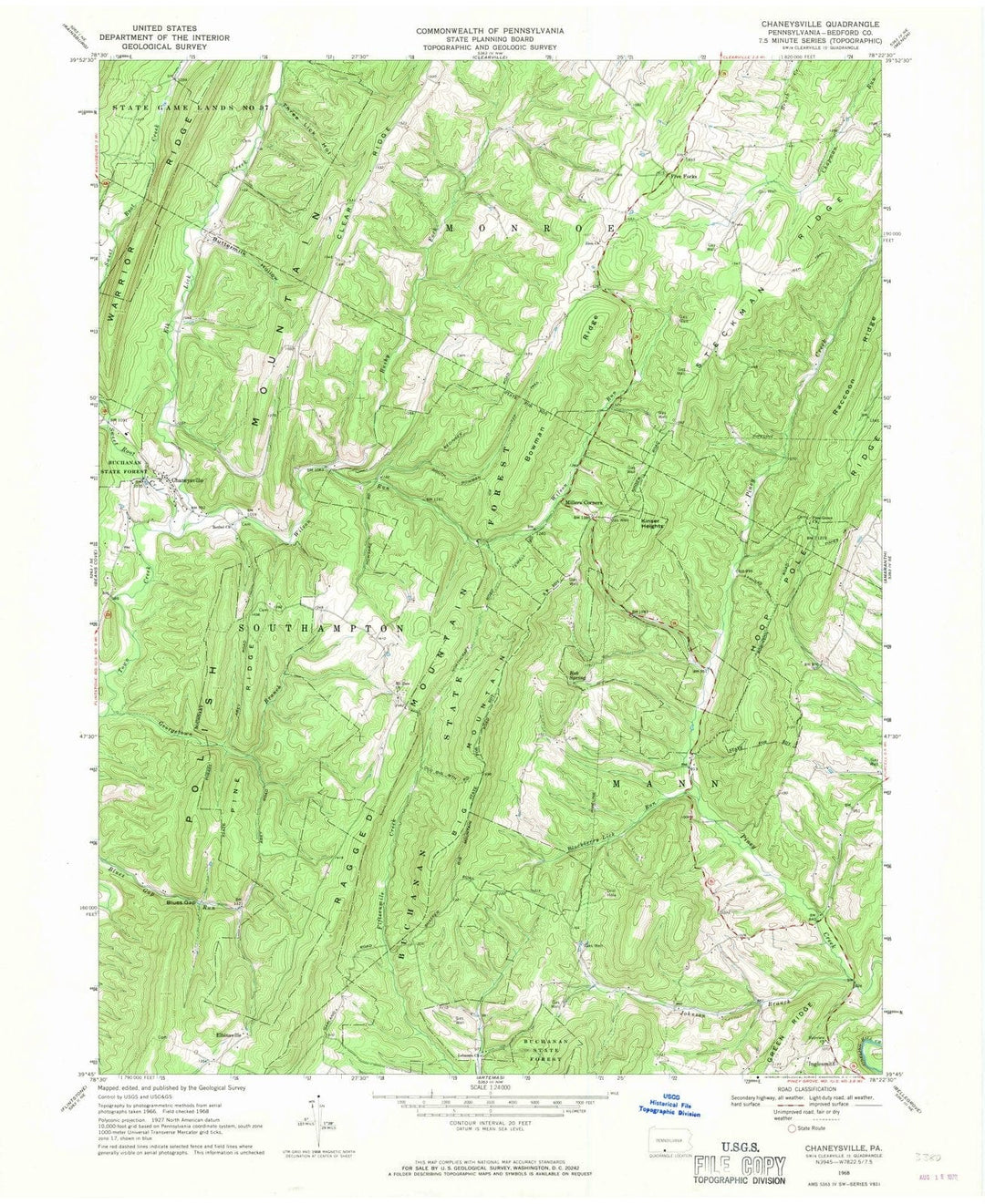 1968 Chaneysville, PA - Pennsylvania - USGS Topographic Map