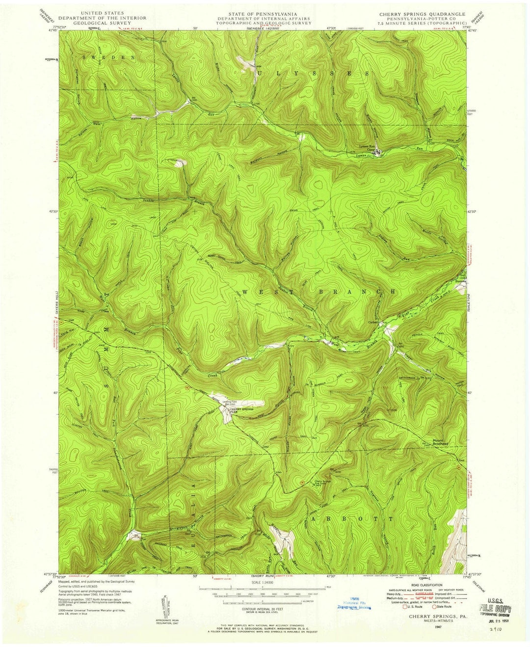 1947 Cherry Springs, PA - Pennsylvania - USGS Topographic Map
