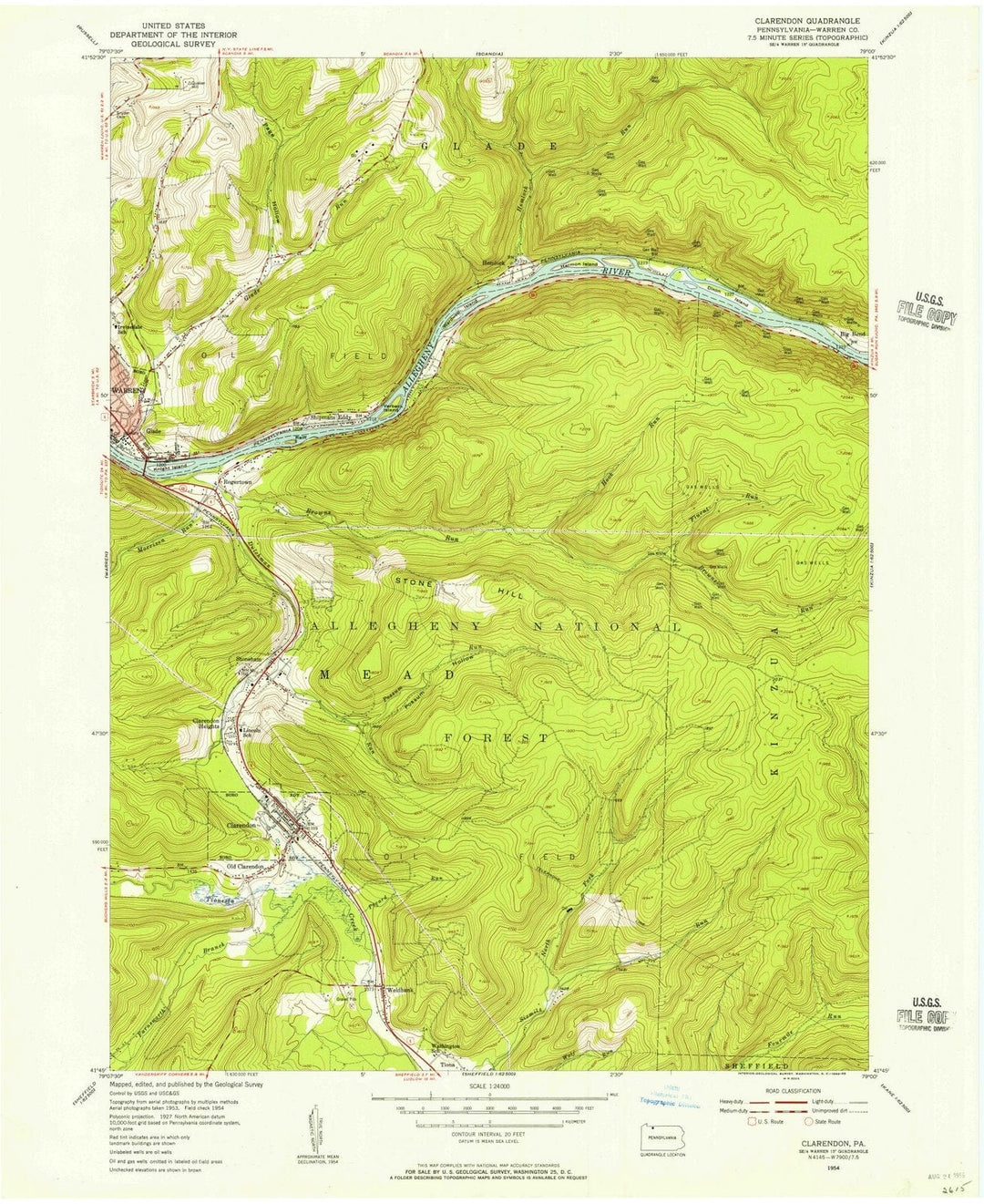 1954 Clarendon, PA - Pennsylvania - USGS Topographic Map