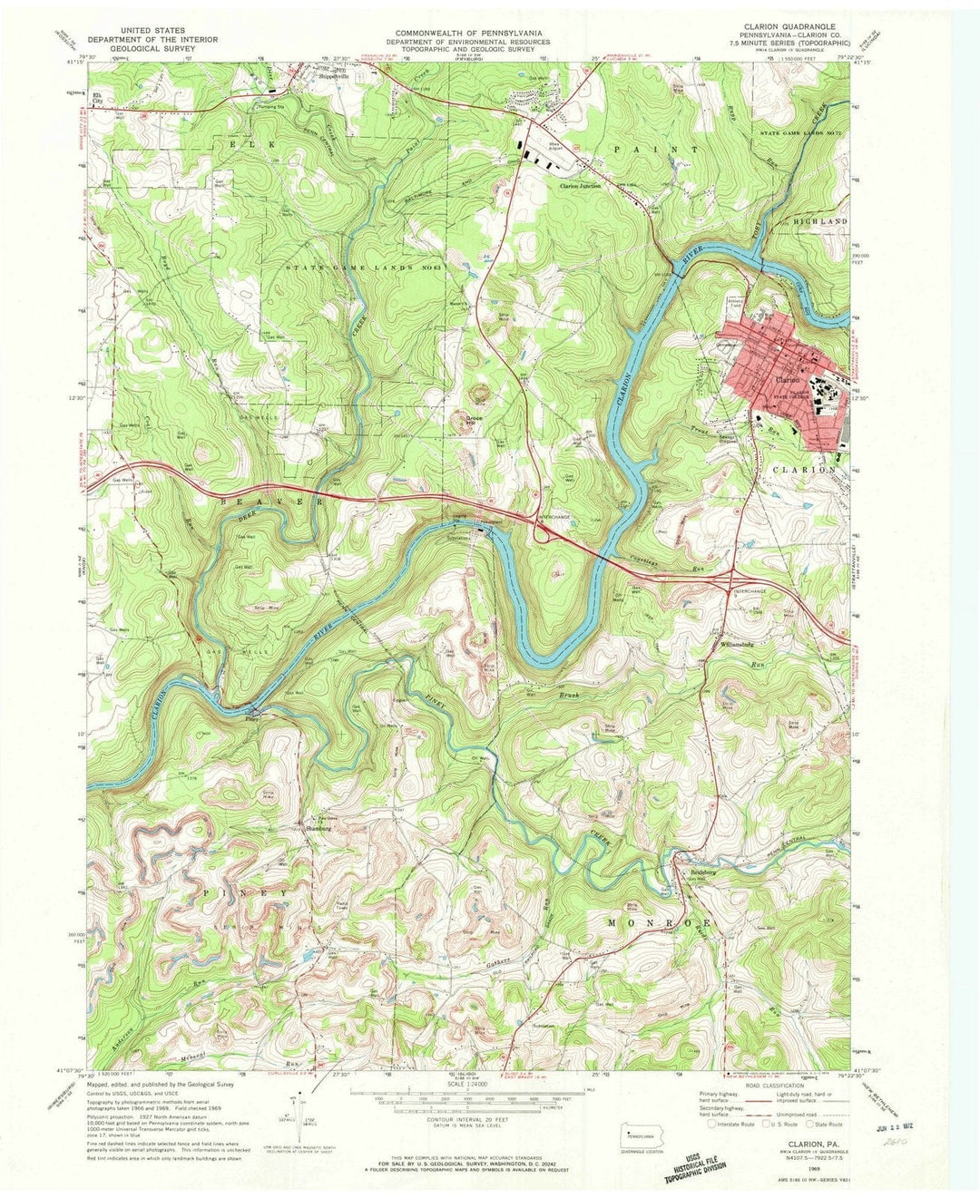 1969 Clarion, PA - Pennsylvania - USGS Topographic Map