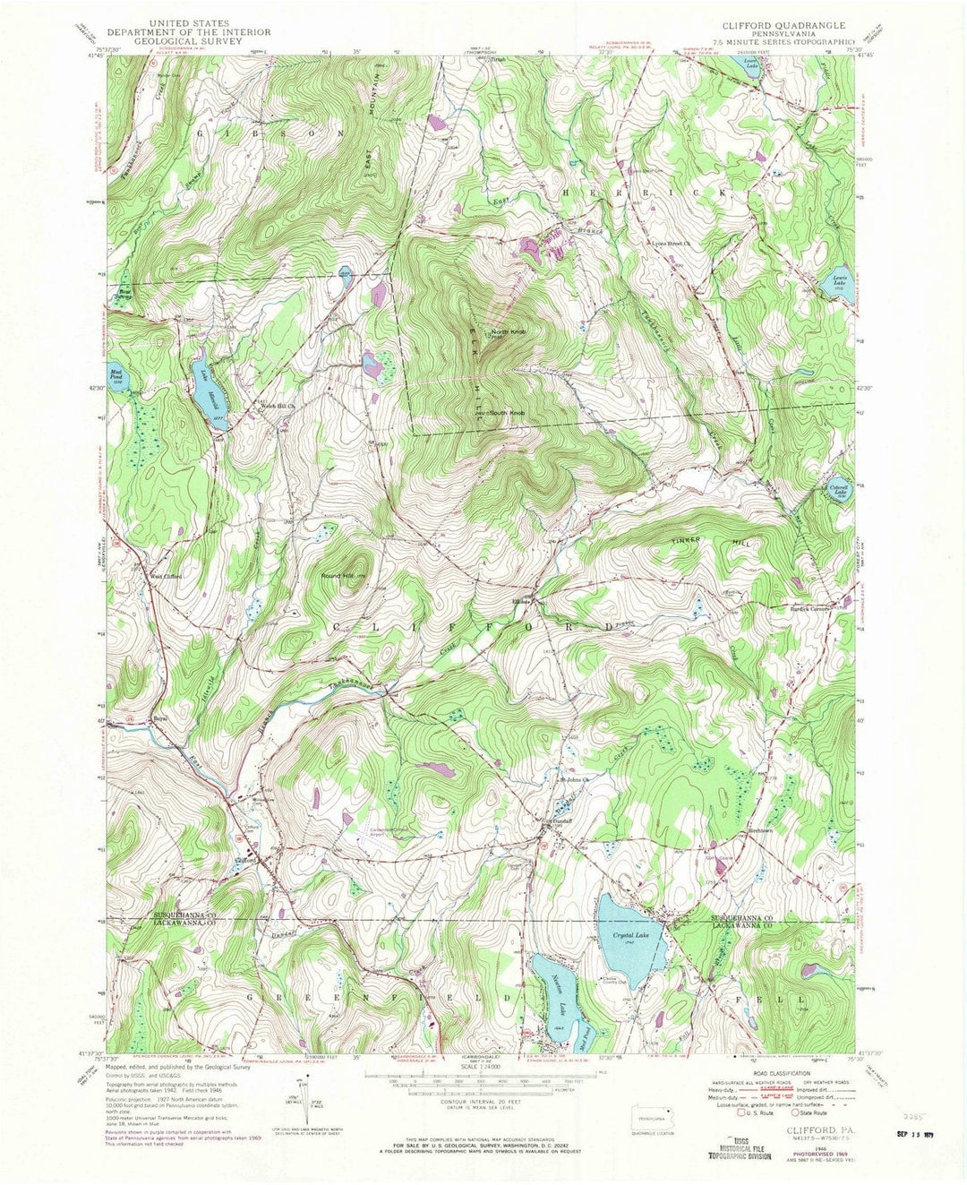 1946 Clifford, PA - Pennsylvania - USGS Topographic Map