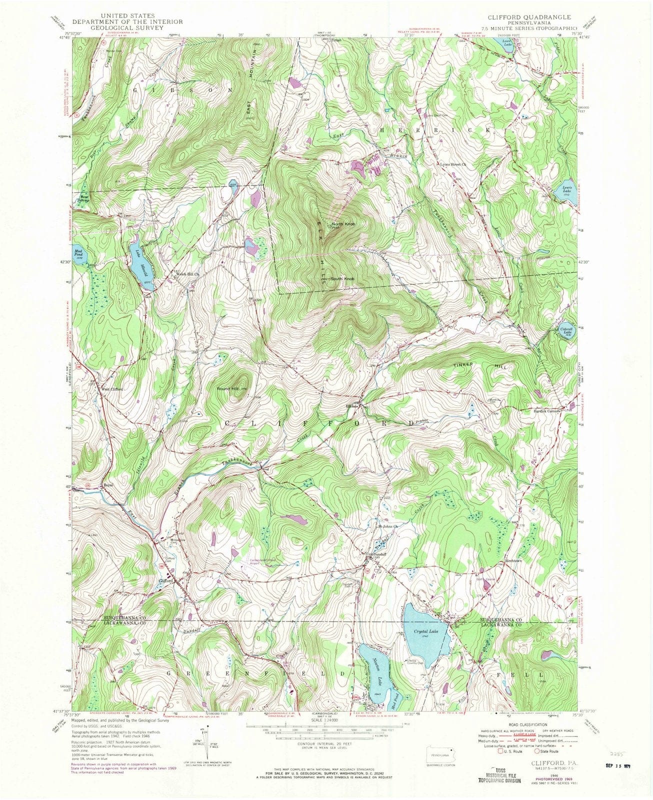 1946 Clifford, PA - Pennsylvania - USGS Topographic Map
