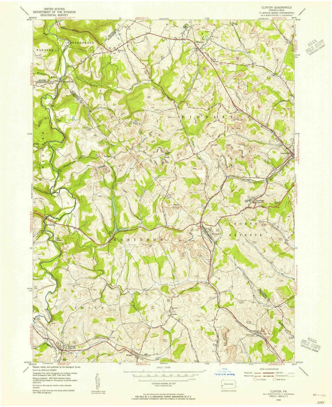 1954 Clinton, PA - Pennsylvania - USGS Topographic Map