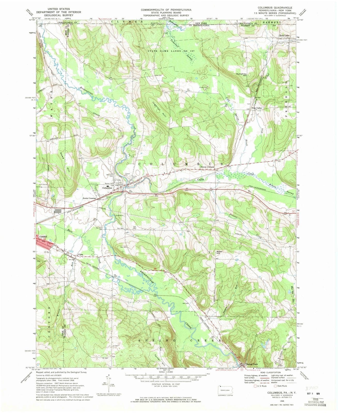 1968 Columbus, PA - Pennsylvania - USGS Topographic Map