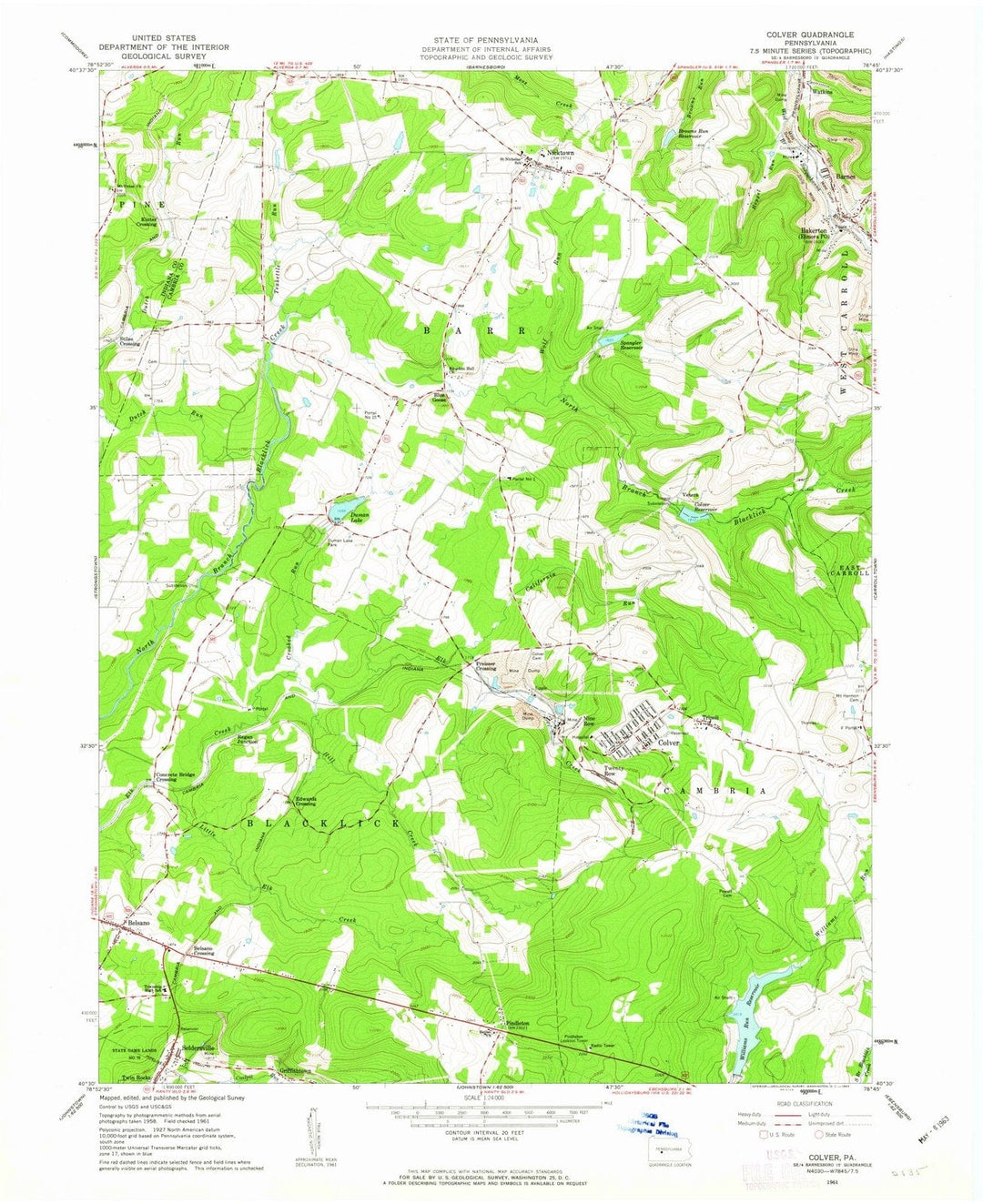 1961 Colver, PA - Pennsylvania - USGS Topographic Map
