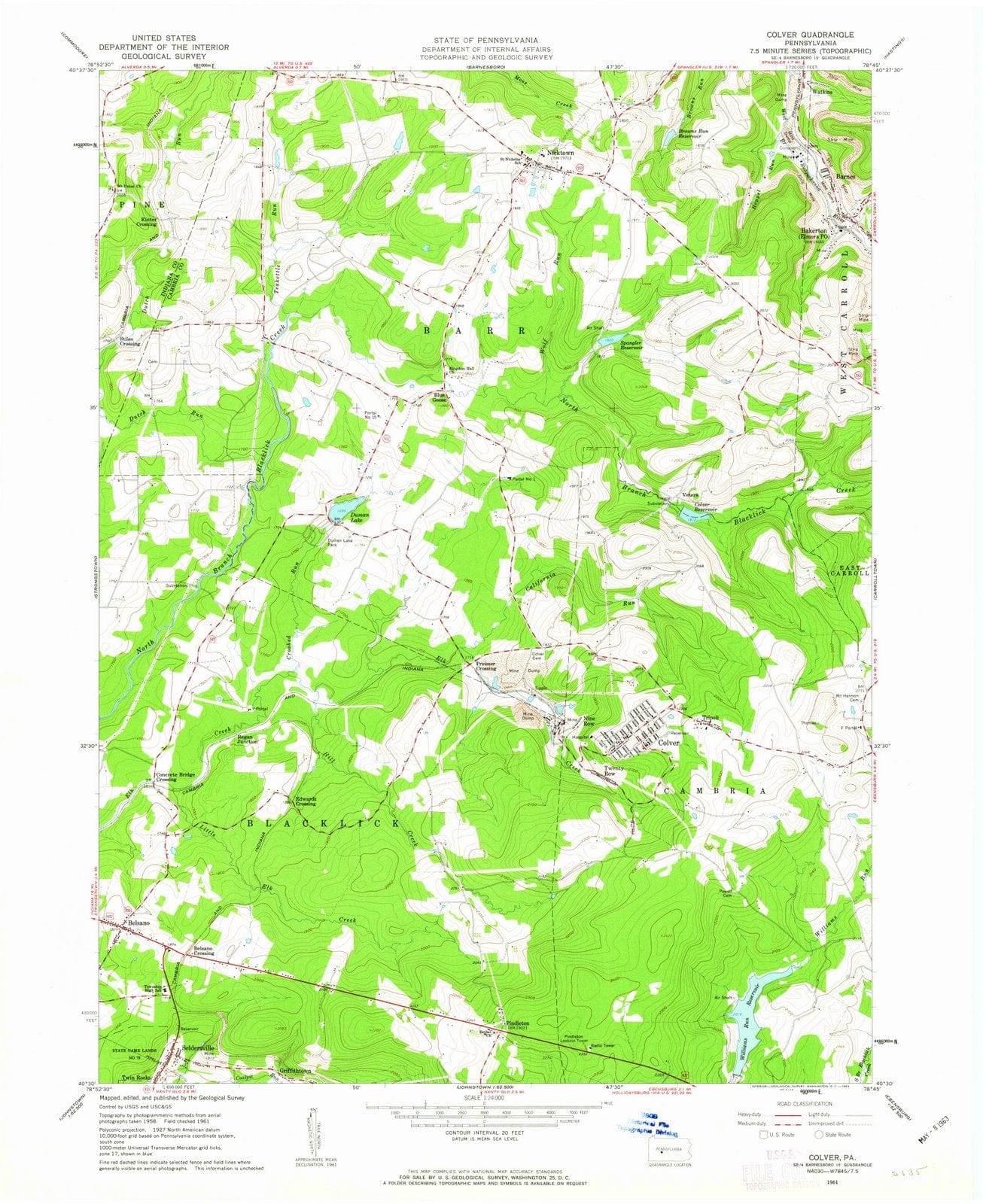 1961 Colver, PA - Pennsylvania - USGS Topographic Map