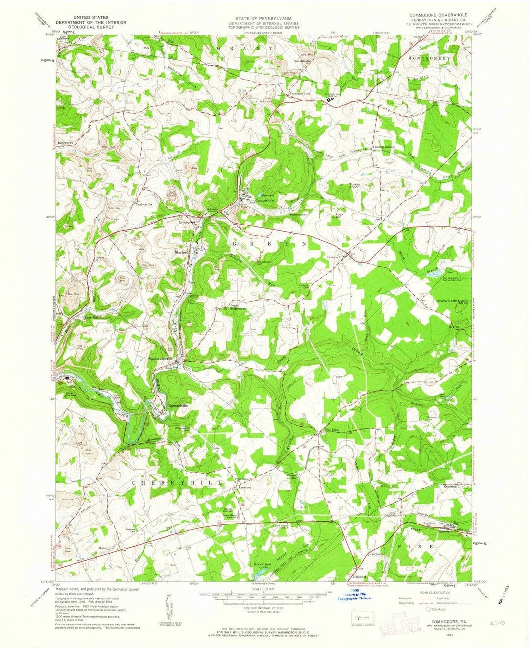 1961 Commodore, PA - Pennsylvania - USGS Topographic Map