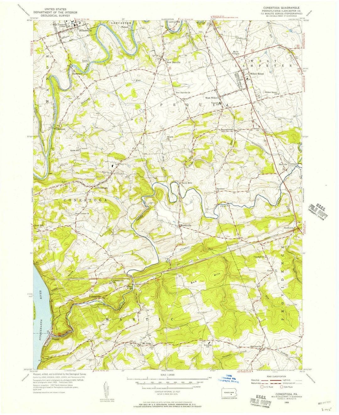 1955 Conestoga, PA - Pennsylvania - USGS Topographic Map