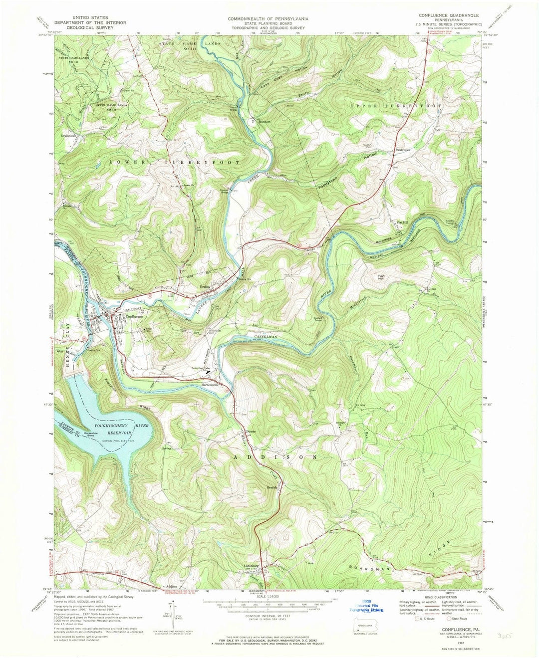 1967 Confluence, PA - Pennsylvania - USGS Topographic Map
