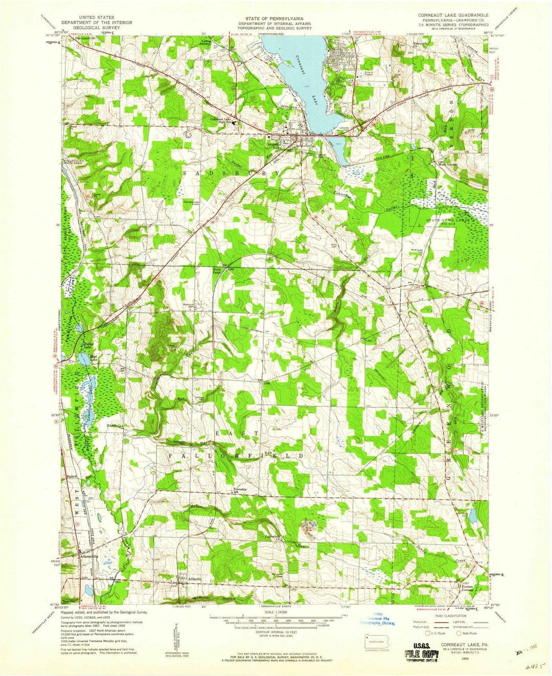 1959 Conneaut Lake, PA - Pennsylvania - USGS Topographic Map
