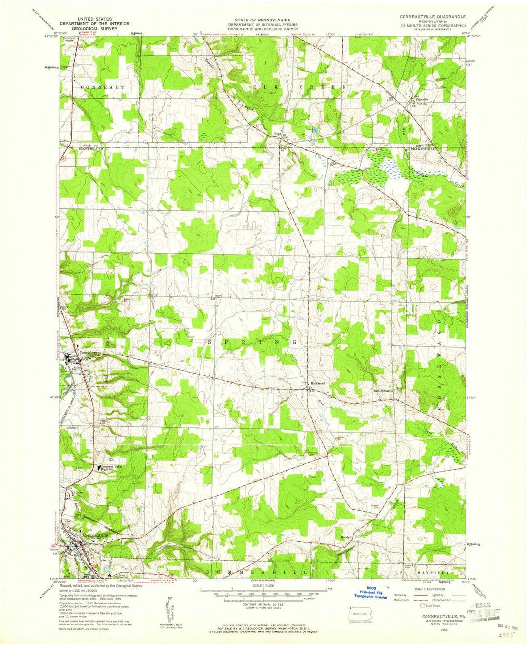 1959 Conneautville, PA - Pennsylvania - USGS Topographic Map