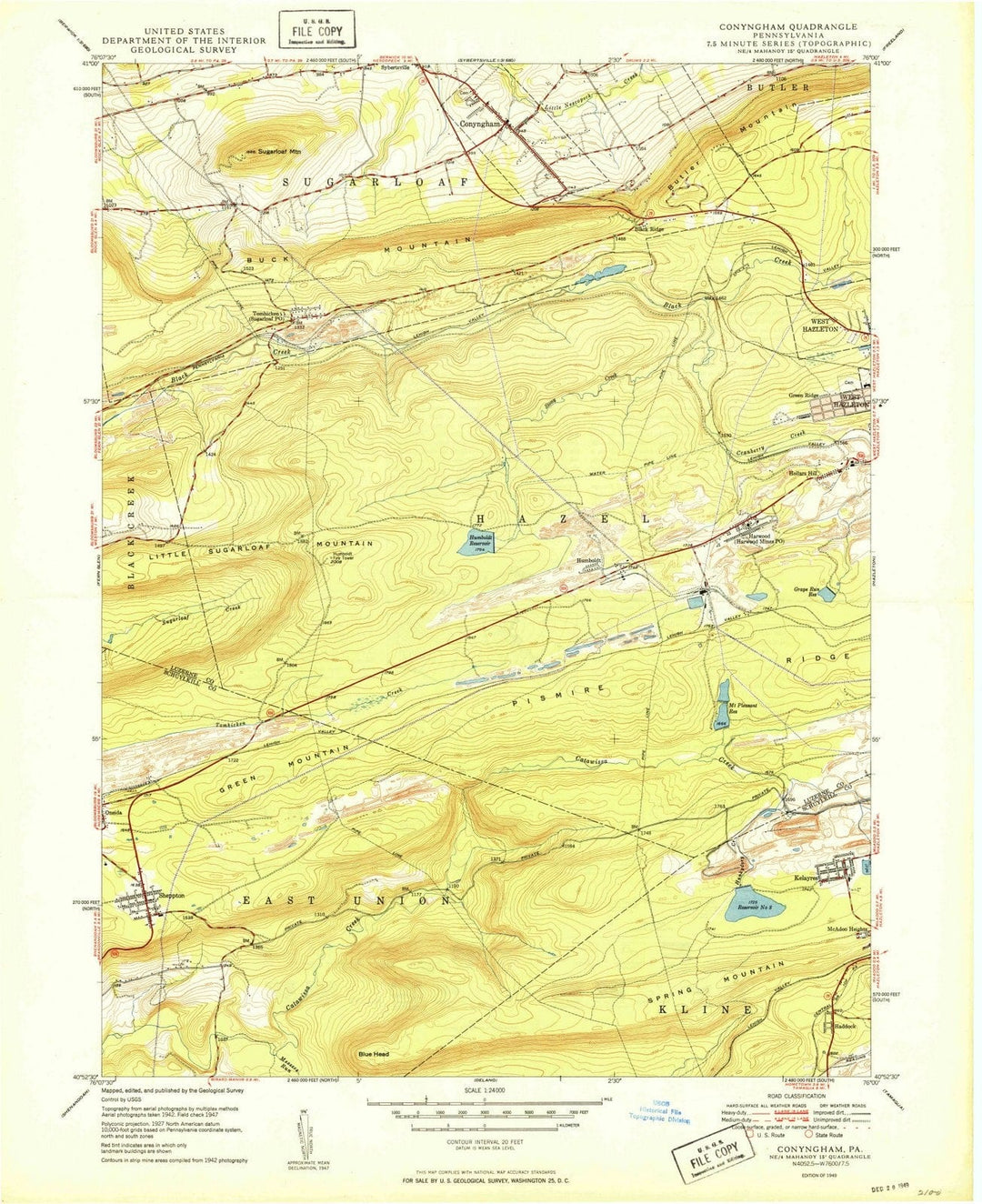 1949 Conyngham, PA - Pennsylvania - USGS Topographic Map